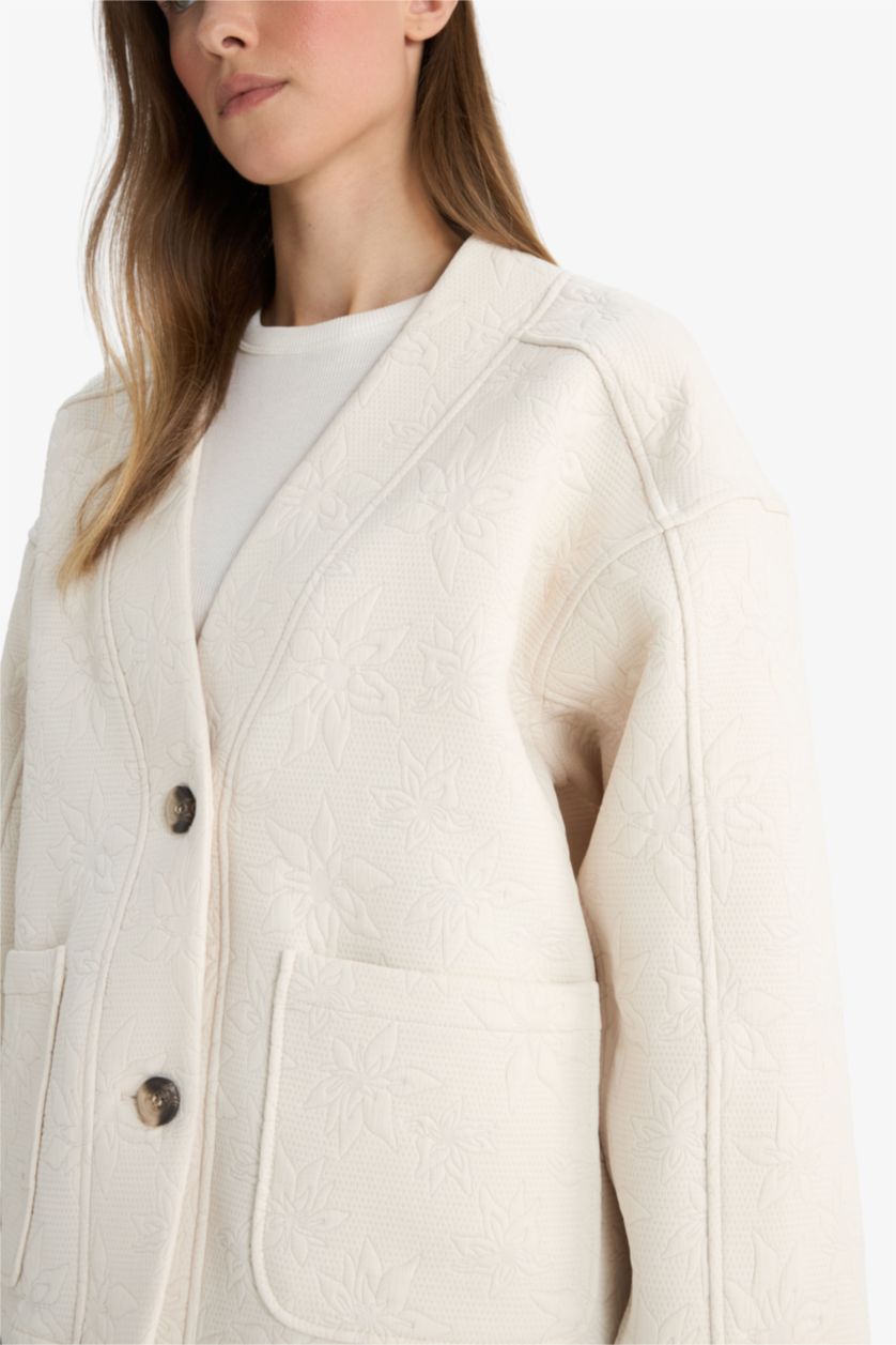 FEMME Beige Veste à col en V Coupe régulière