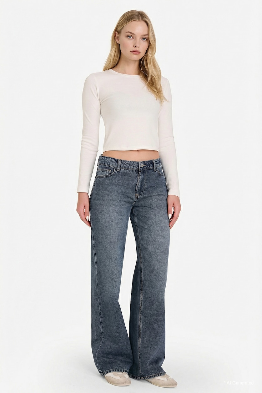 Woman Dark Blue Low Waist Trousers