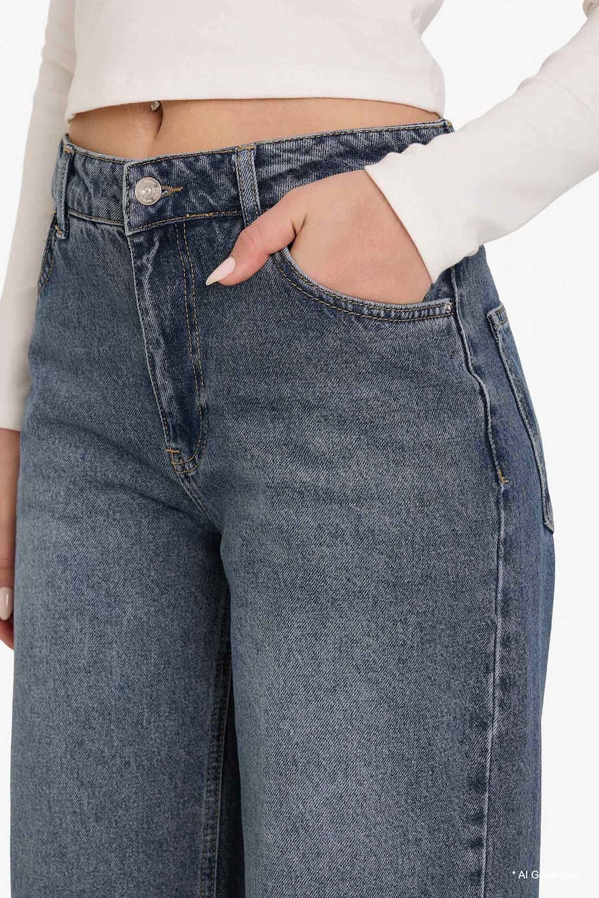 Woman Dark Blue Low Waist Trousers