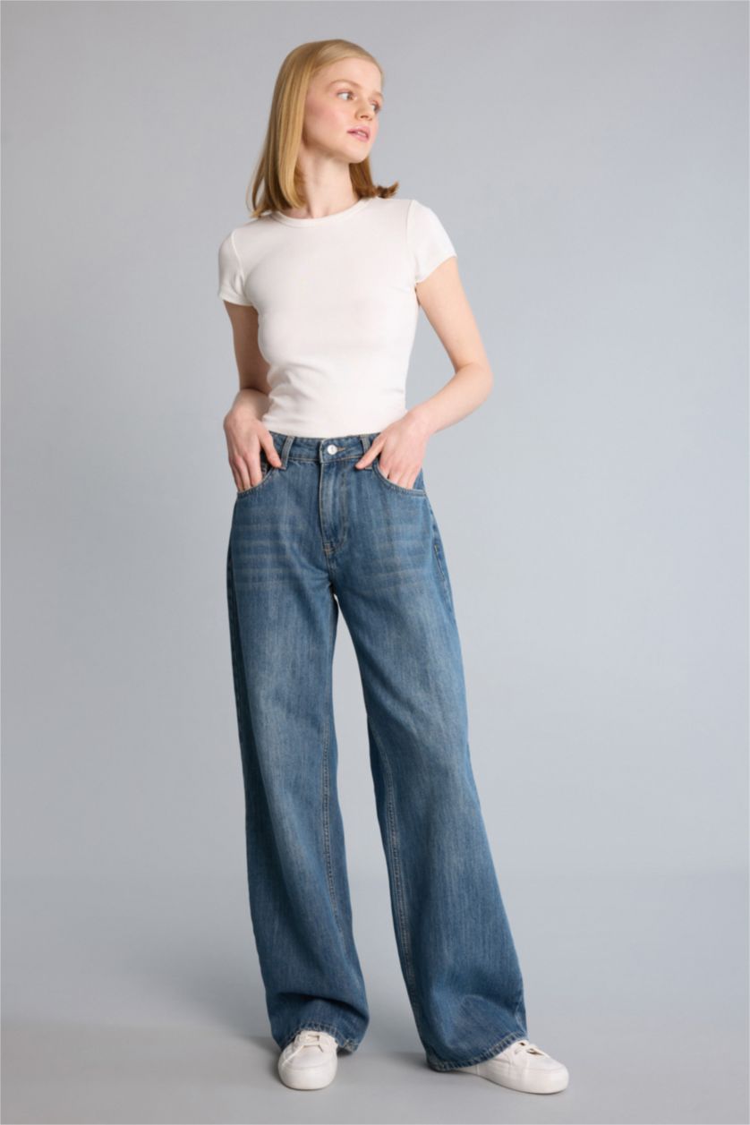 Kadın Koyu Mavi Low Rise Düşük bel Jean Pantolon