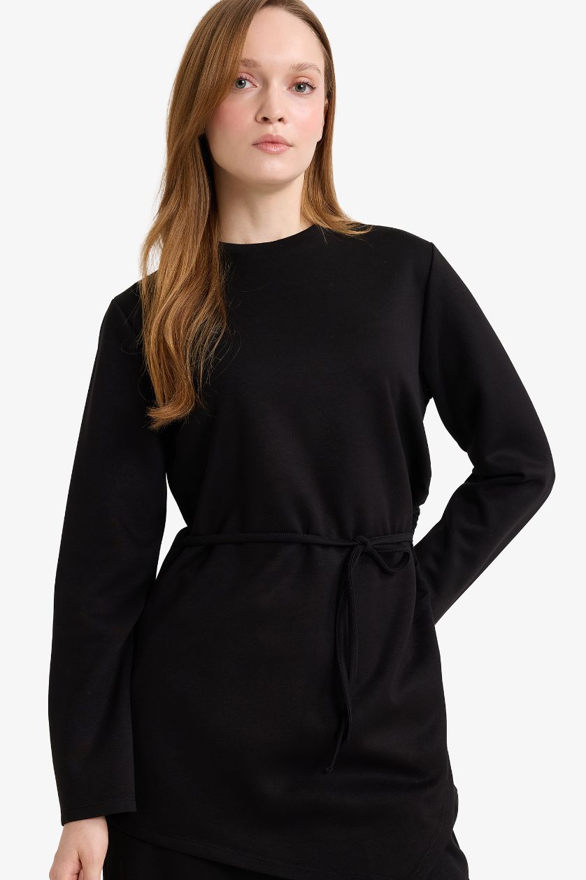 Woman Black Regular Fit Long Sleeve Tunic