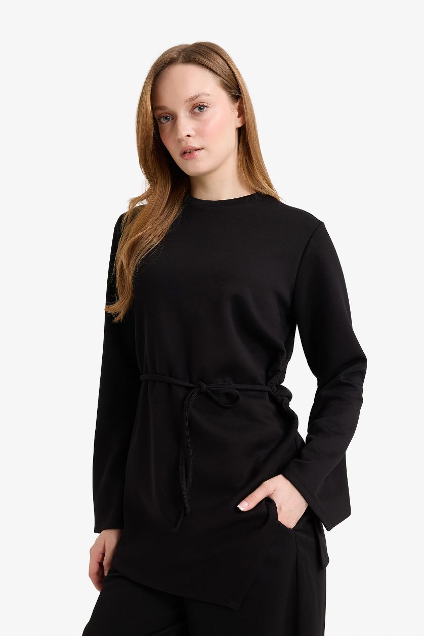 Woman Black Regular Fit Long Sleeve Tunic