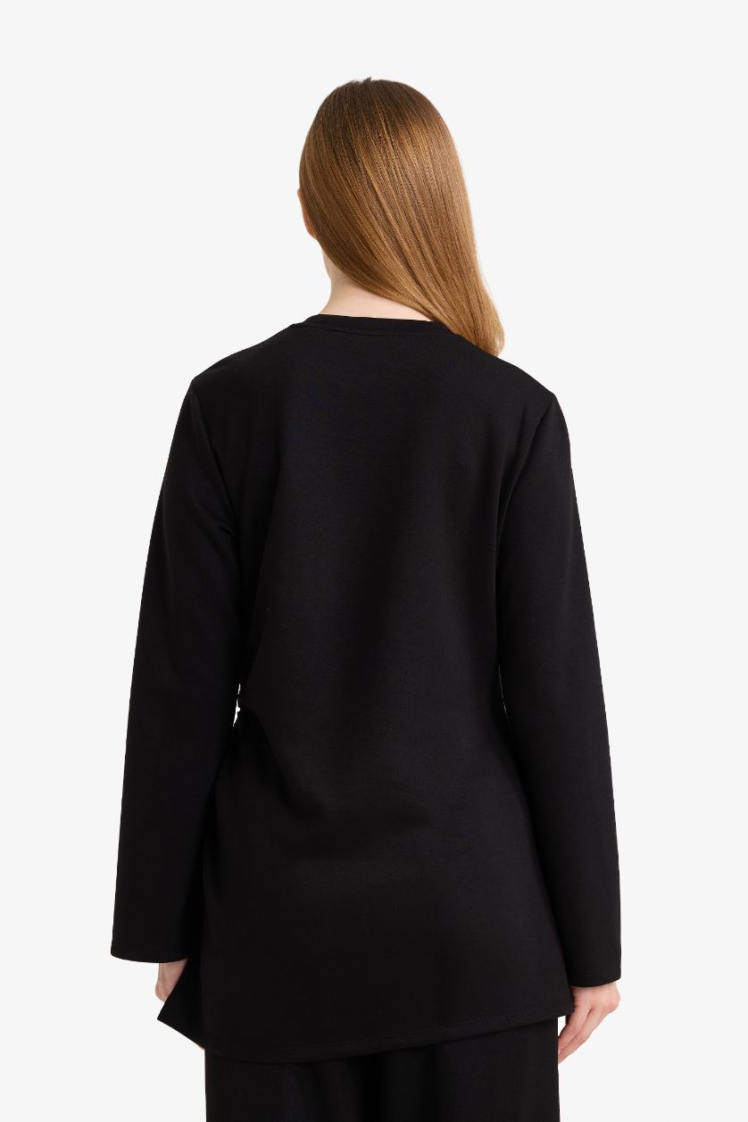 Woman Black Regular Fit Long Sleeve Tunic