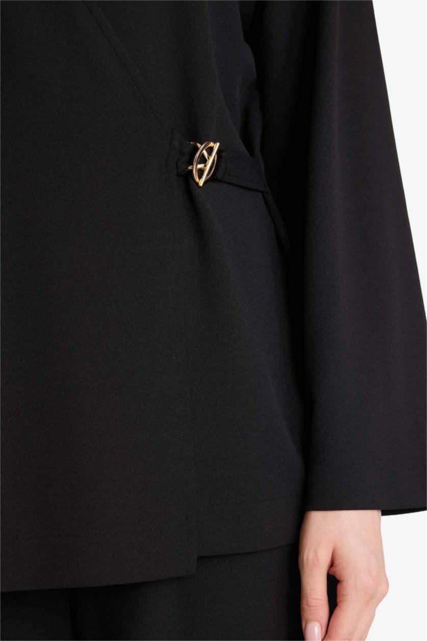 Woman Black Regular Fit Crepe Long Sleeve Tunic