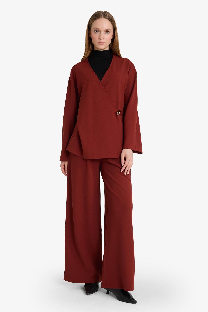 Woman Bordeaux Regular Fit Crepe Long Sleeve Tunic