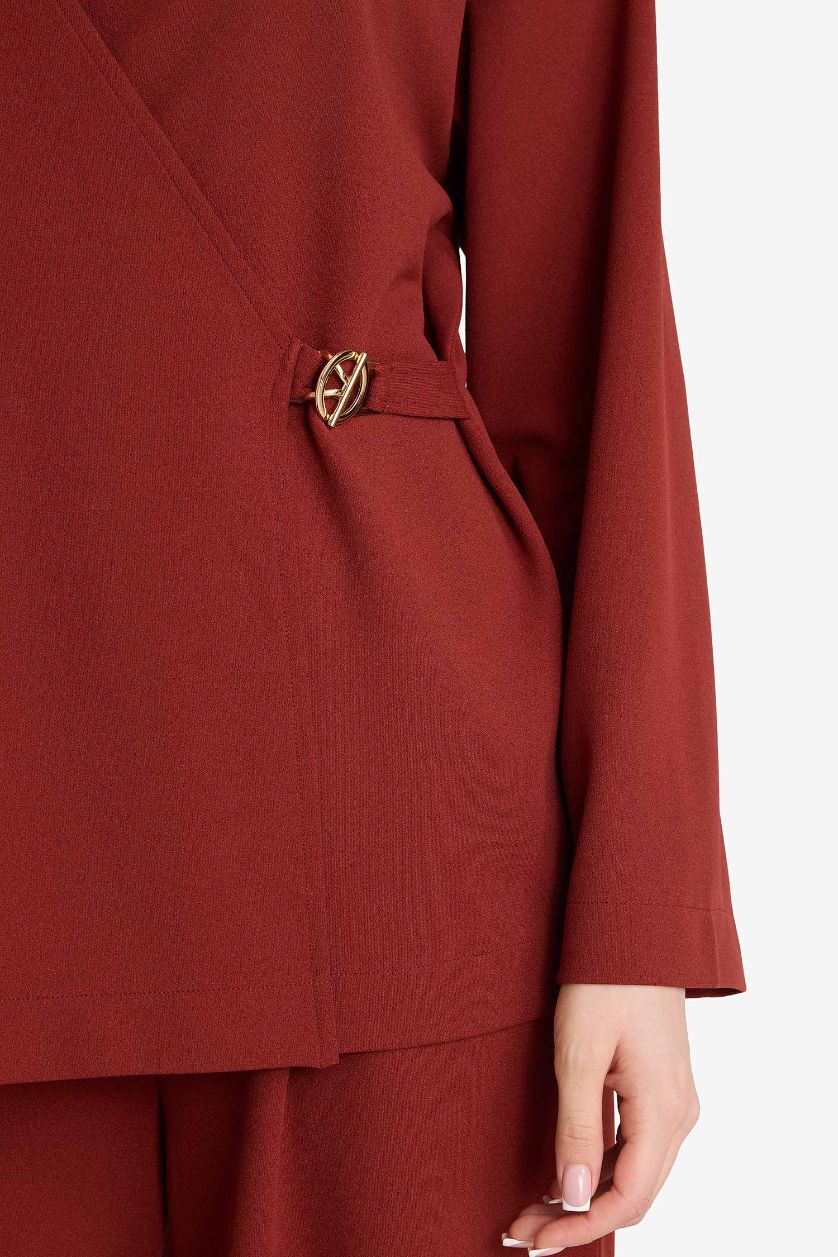 Woman Bordeaux Regular Fit Crepe Long Sleeve Tunic