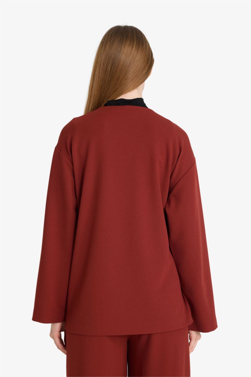 Woman Bordeaux Regular Fit Crepe Long Sleeve Tunic