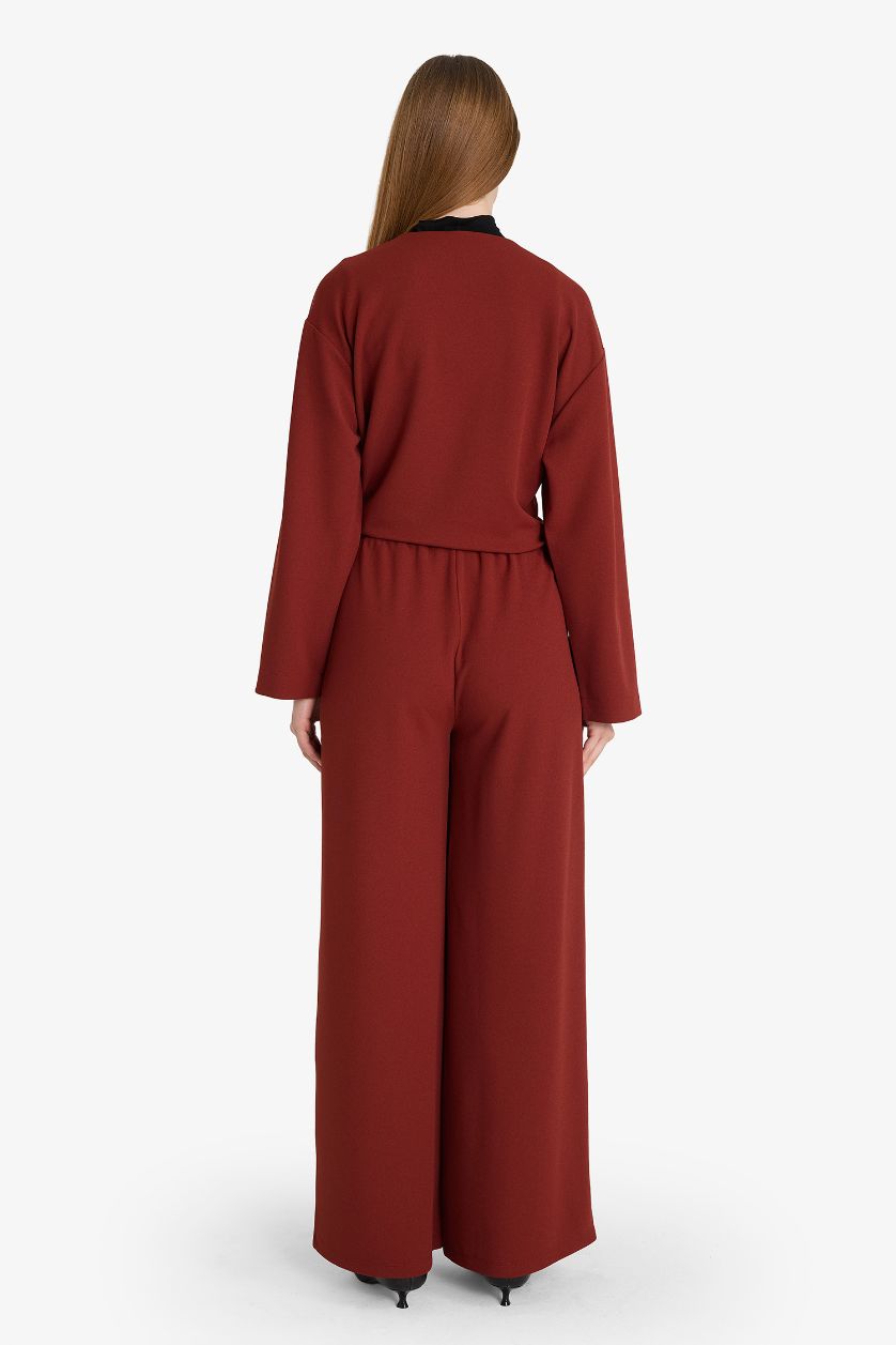 نساء خمري بنطرون كريب وايد ليج برجل واسع