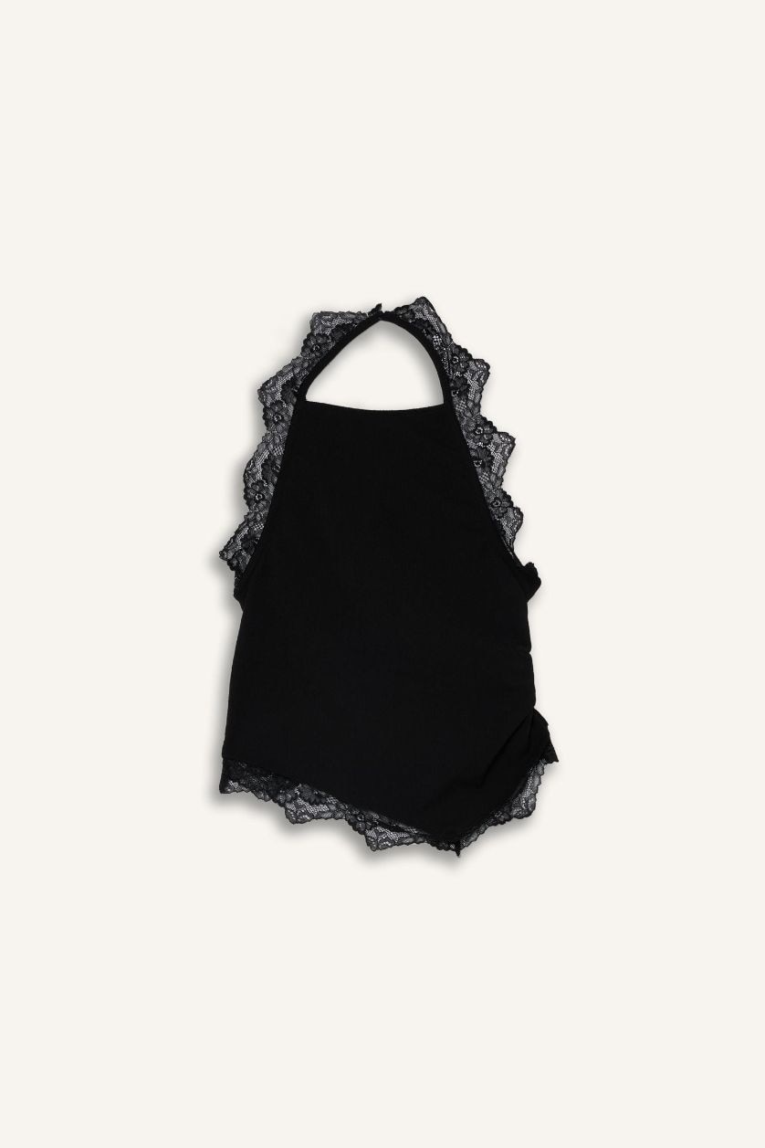 Kadın Siyah Slim Fit Dar Kesim Halter Yaka Bürümcük Bluz