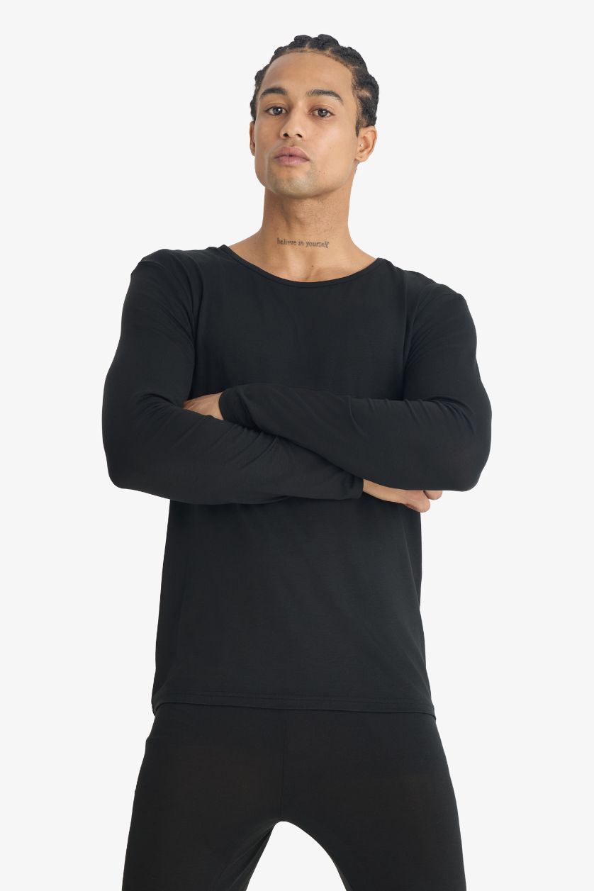 Erkek Siyah Slim Fit Dar Kesim Bisiklet Yaka Uzun Kollu Üst