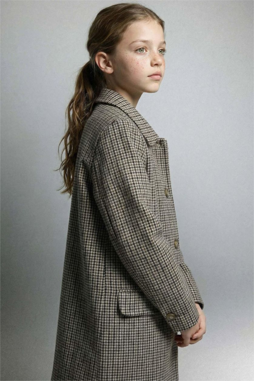 Girls & Teens Beige Girl Shirt Collar Puffer Jacket