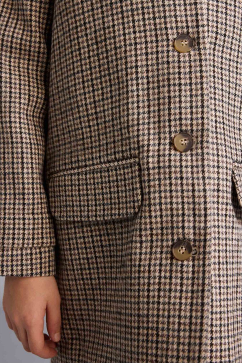 Girls & Teens Beige Girl Shirt Collar Puffer Jacket