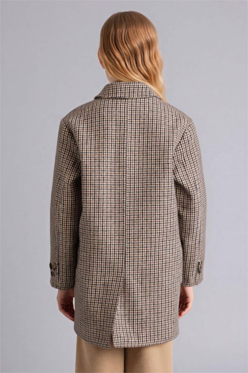 Girls & Teens Beige Girl Shirt Collar Puffer Jacket