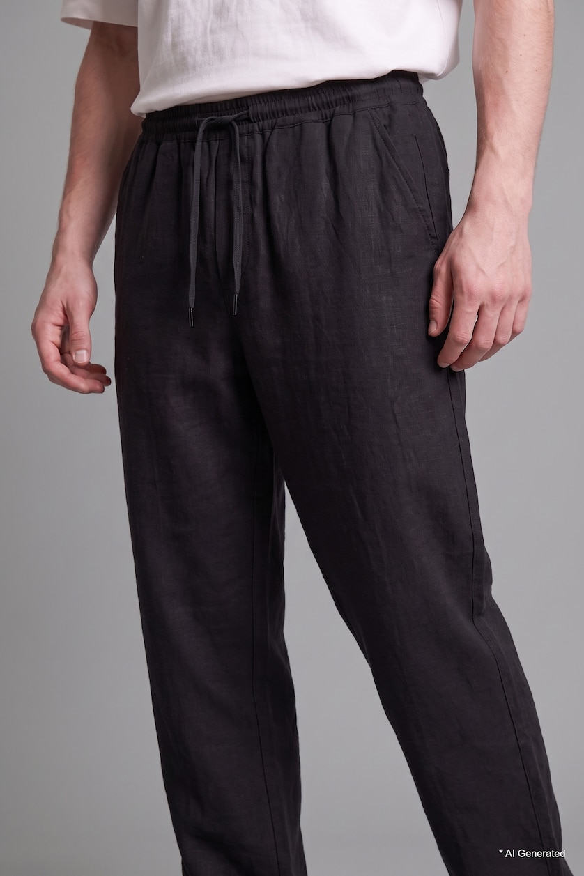 Erkek Siyah %100 Pamuk Baggy Fit Pantolon