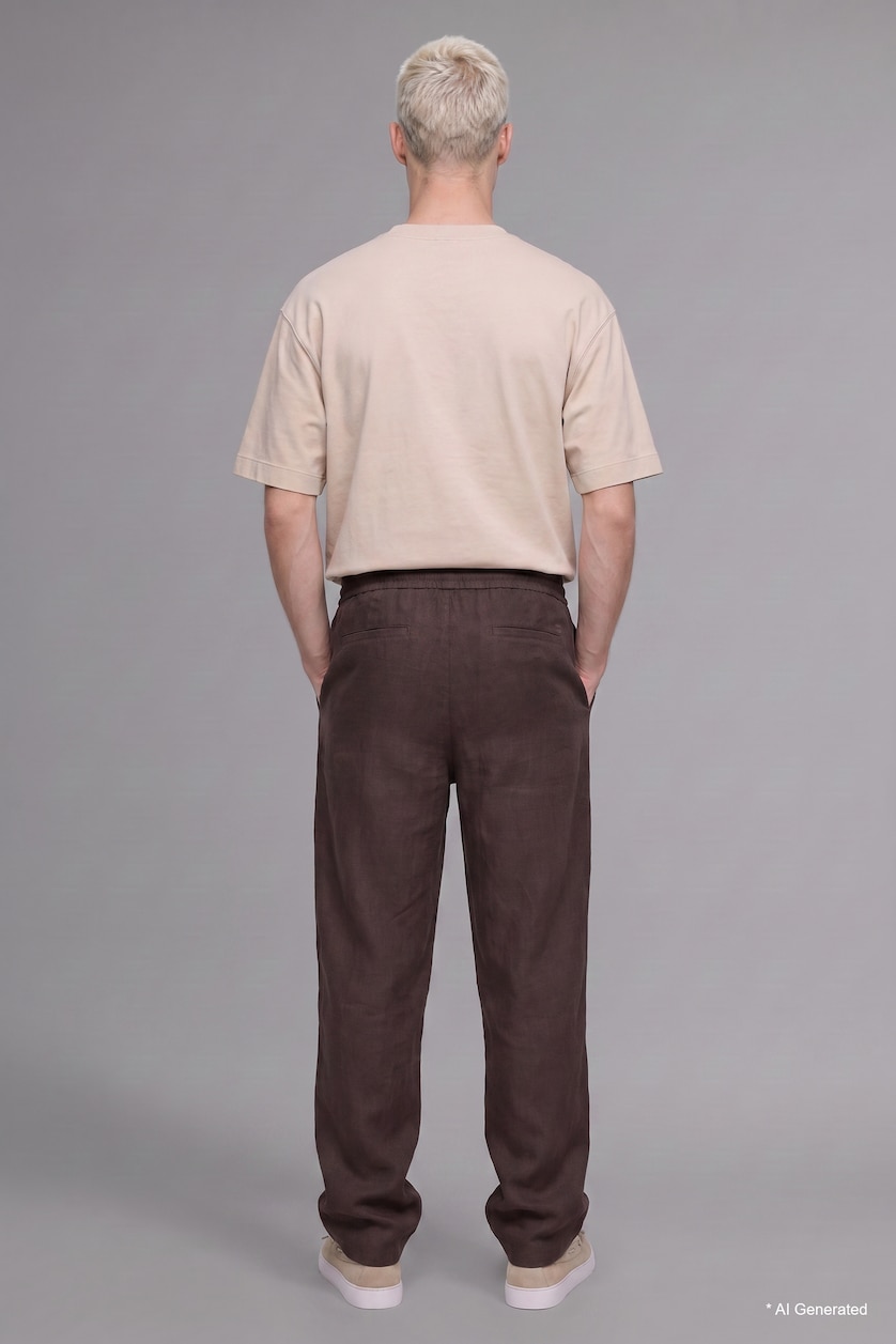 Men Brown Elastic Waist 100% Cotton Brown Baggy Trousers