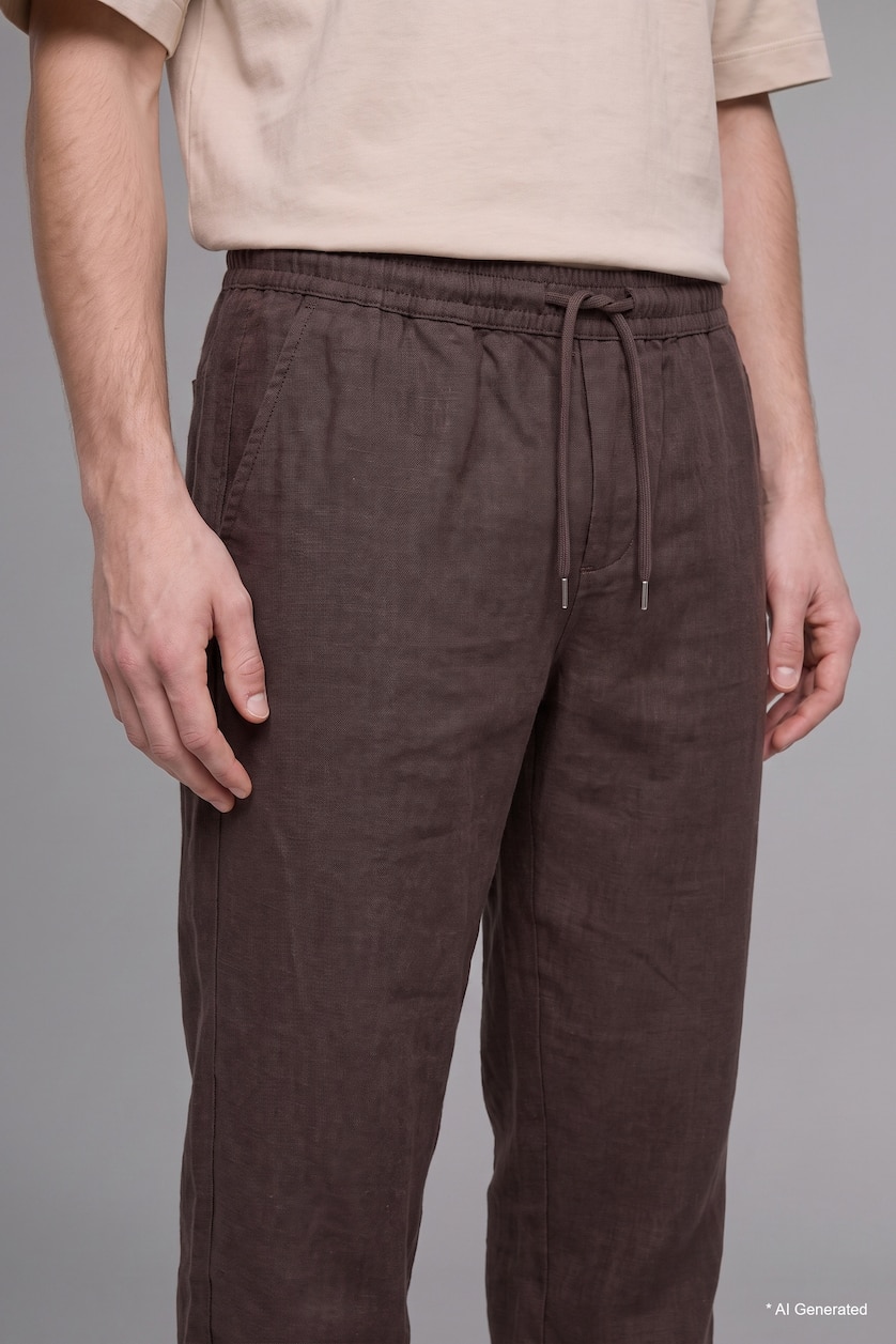 Men Brown Elastic Waist 100% Cotton Brown Baggy Trousers