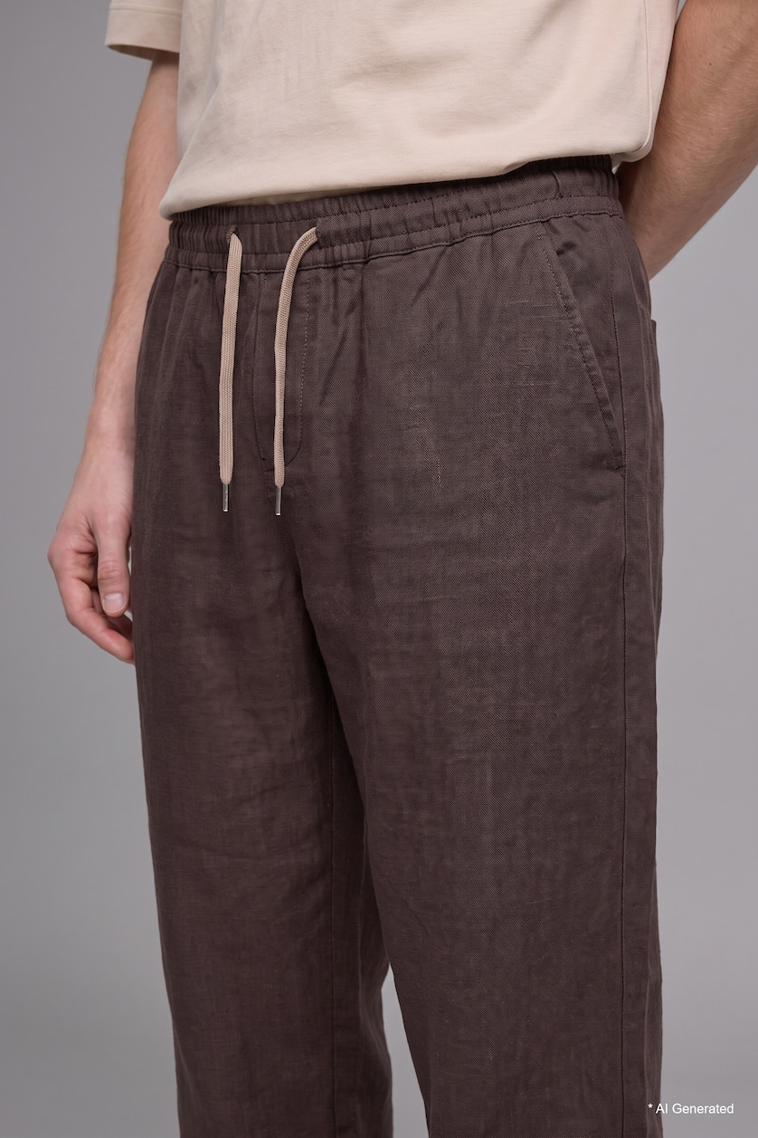 Men Brown Elastic Waist 100% Cotton Brown Baggy Trousers