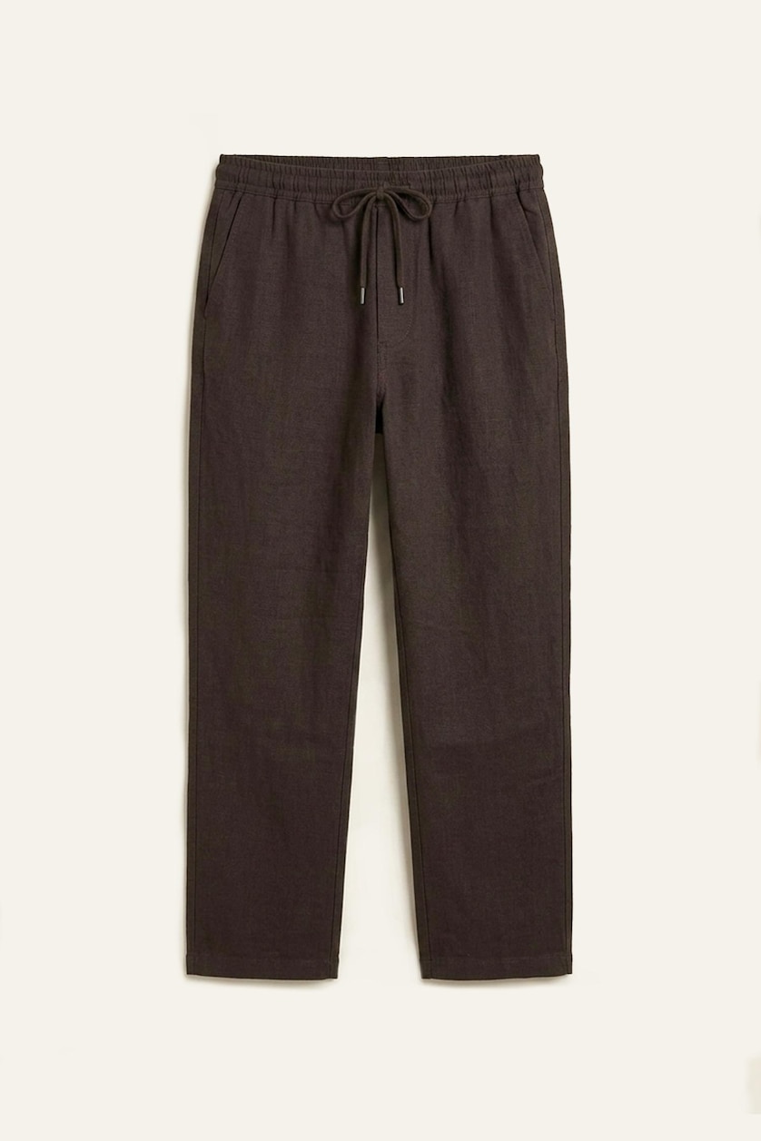 Men Brown Elastic Waist 100% Cotton Brown Baggy Trousers