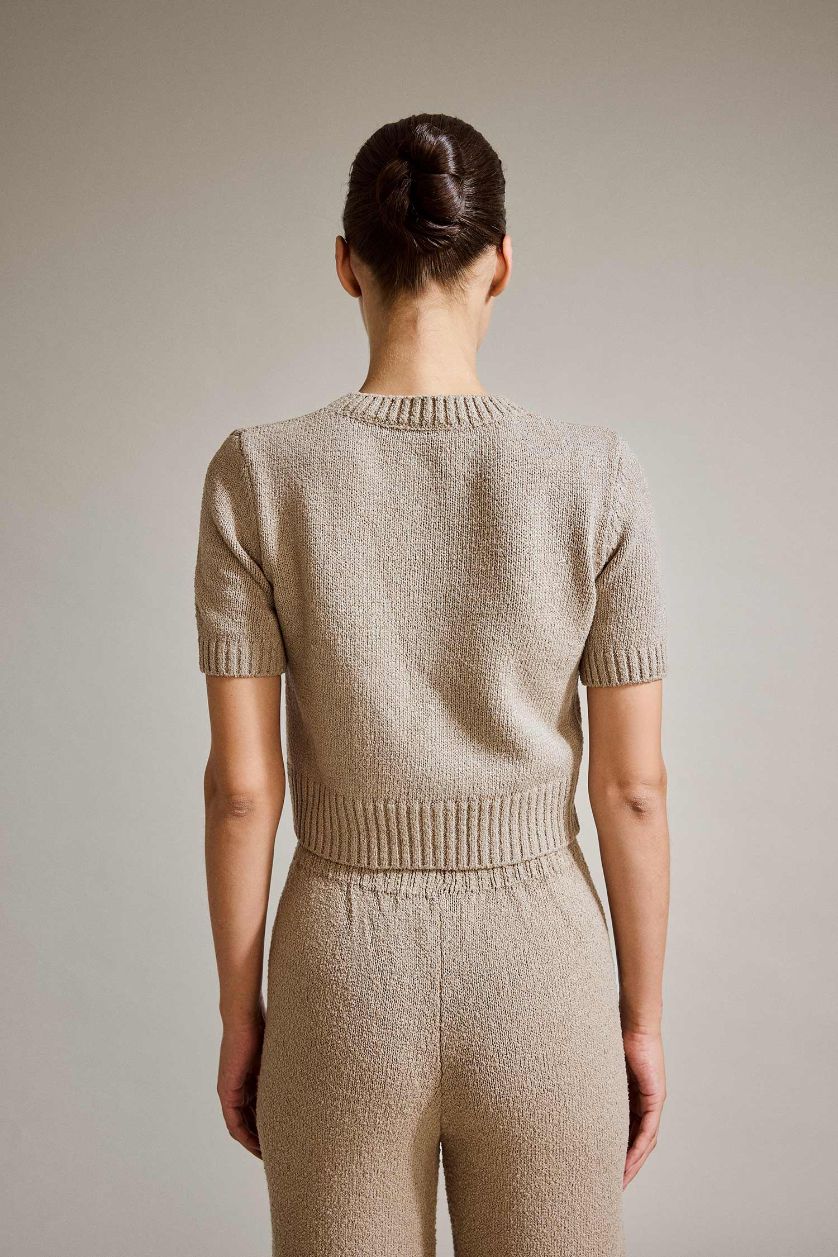 Kadın Açık Gri Regular Fit Düğmeli Kısa Kollu Hırka