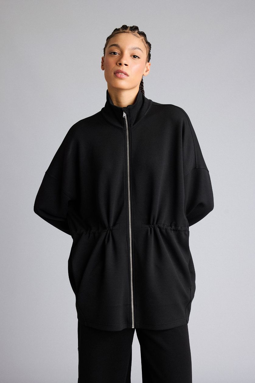 Woman Black Long Fit Stand Collar Modal Cardigan