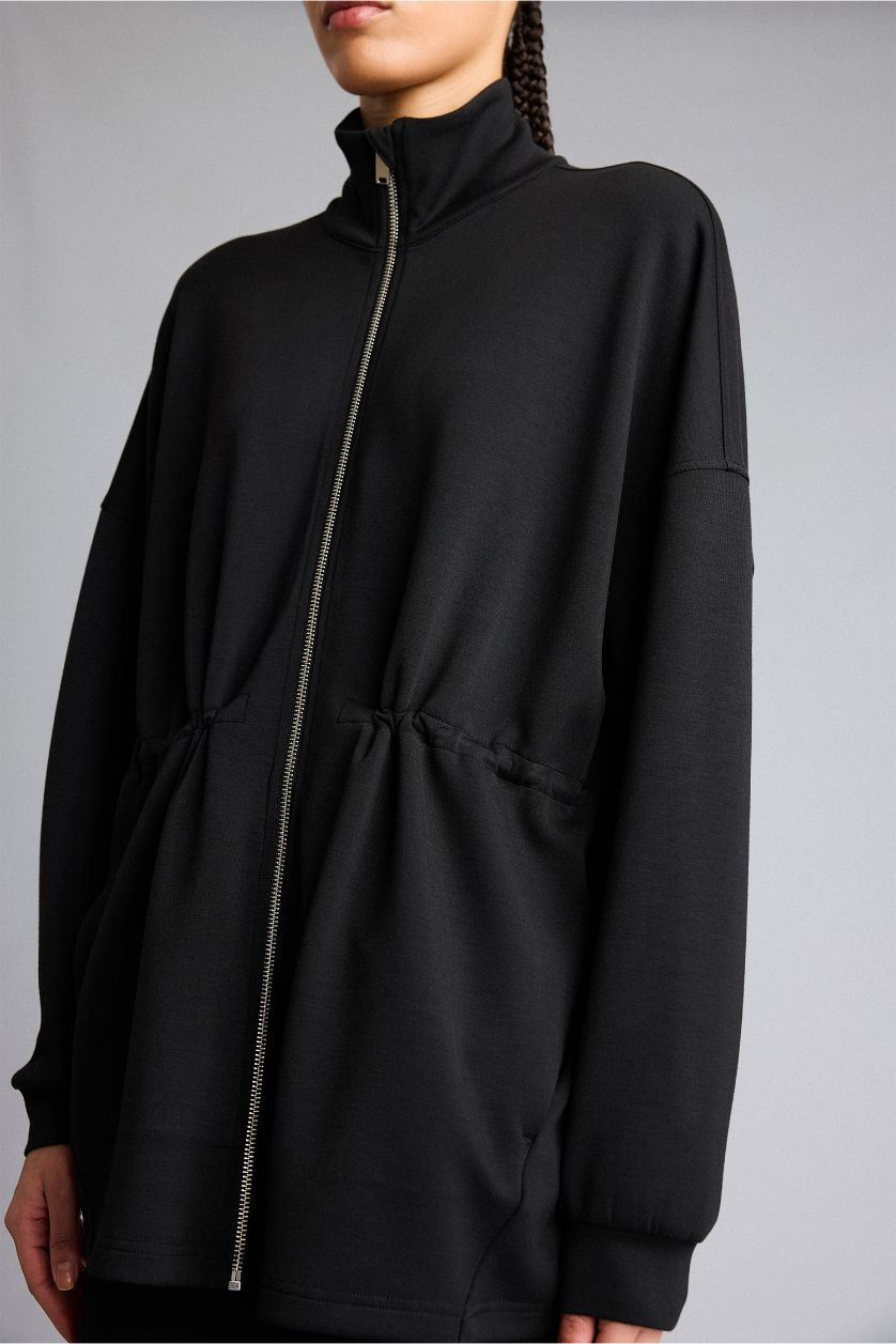 Woman Black Long Fit Stand Collar Modal Cardigan