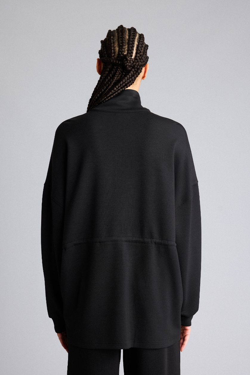 Woman Black Long Fit Stand Collar Modal Cardigan