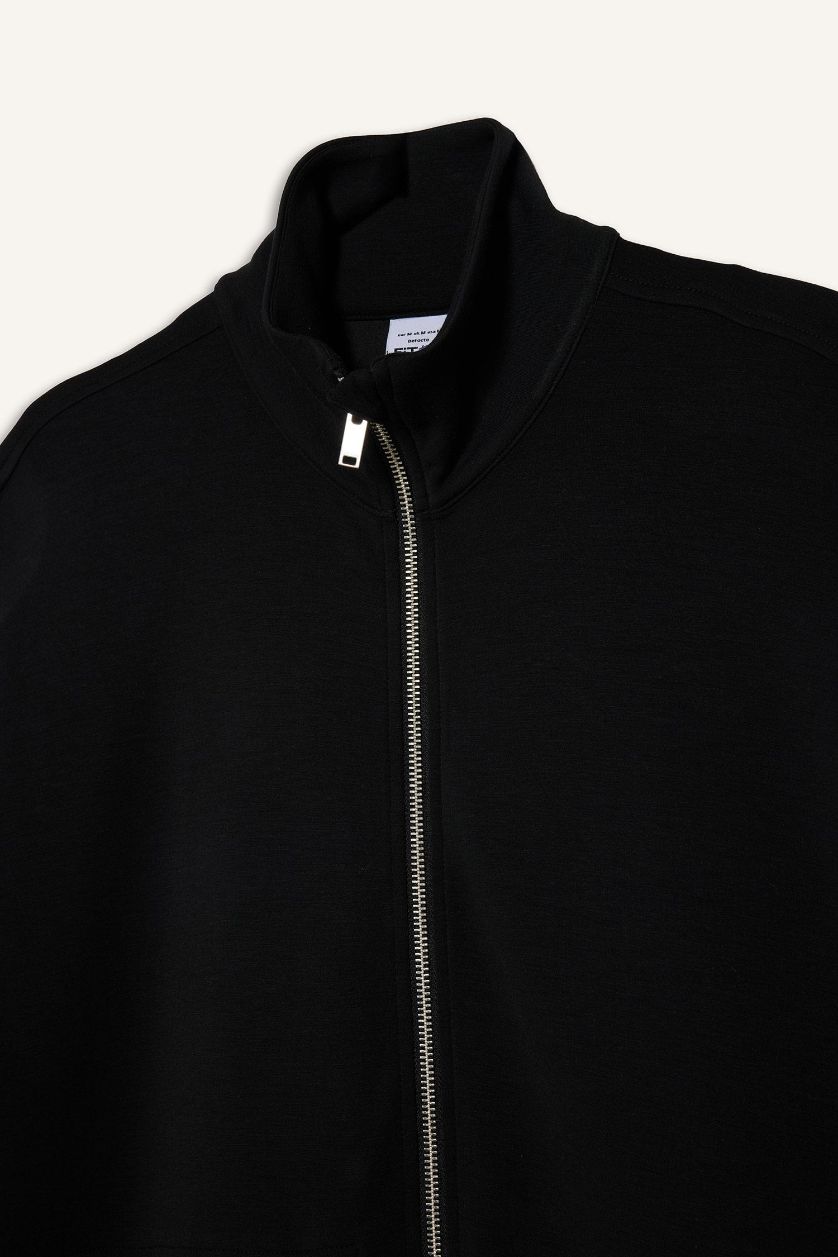 Woman Black Long Fit Stand Collar Modal Cardigan