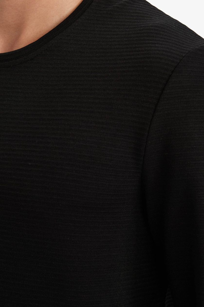 Erkek Siyah Slım Fıt Bisiklet Yaka Sweatshirt