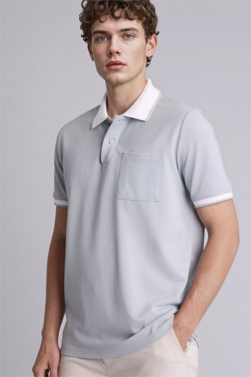 Erkek Gri Melanj Kısa Kollu Polo Tişört