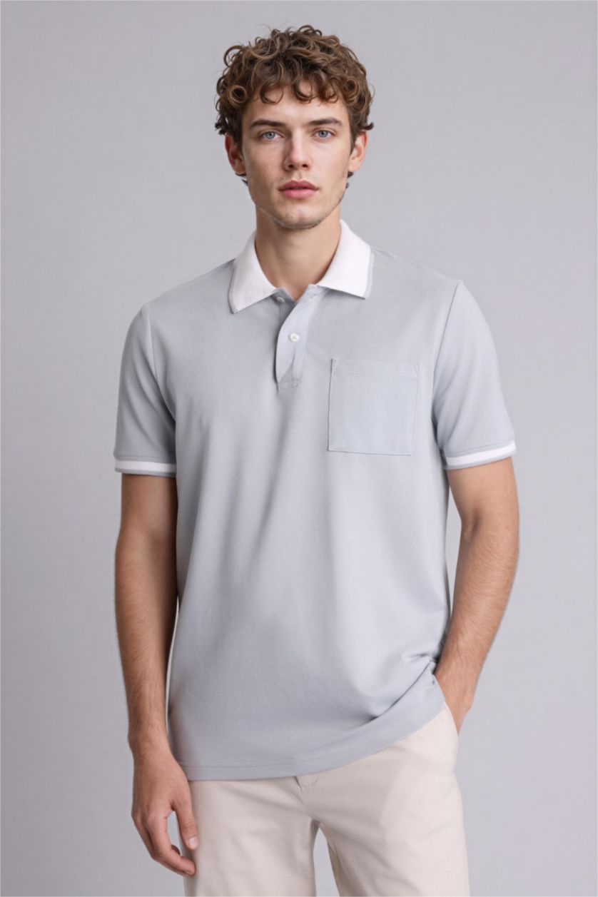 Erkek Gri Melanj Kısa Kollu Polo Tişört