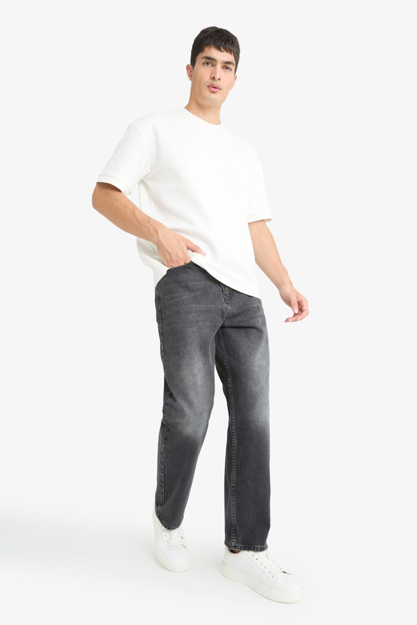 Erkek Antrasit Baggy Fit Normal Bel Geniş Paça Jean Pantolon