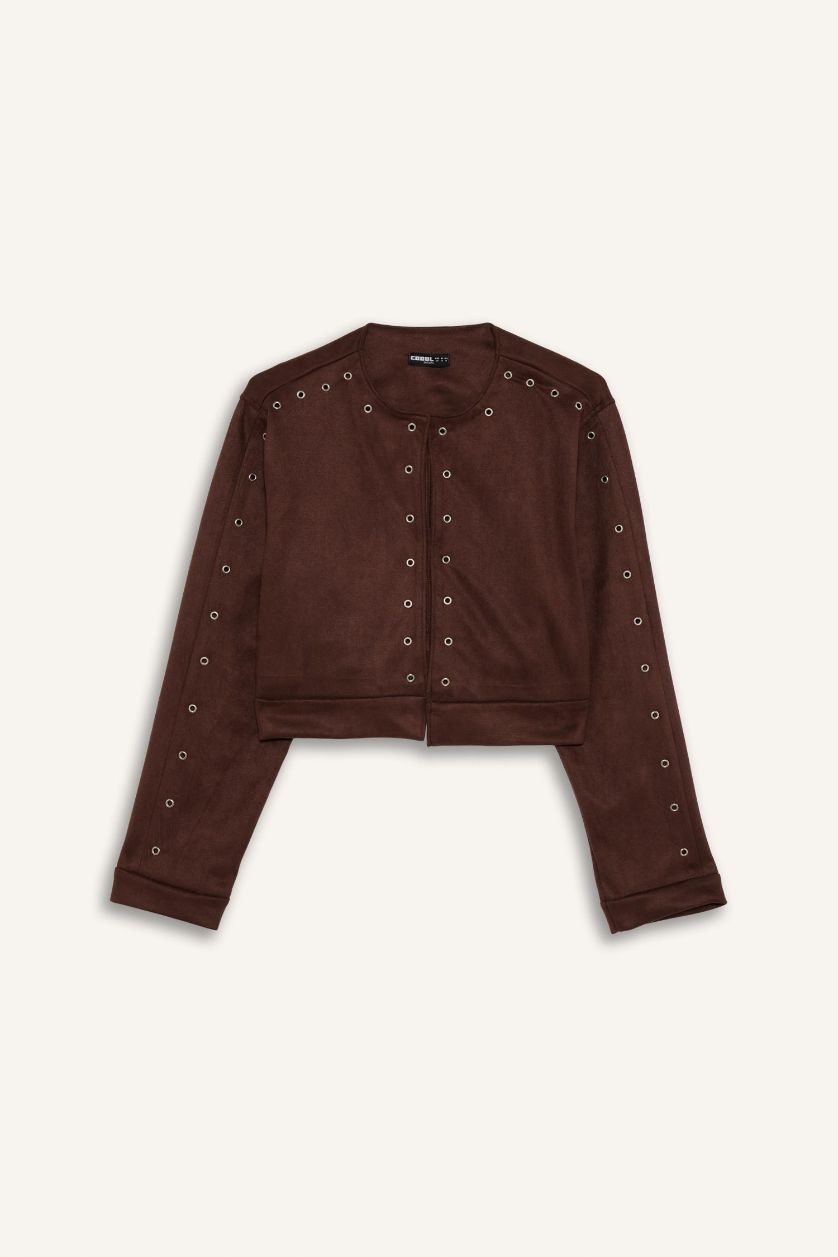 Kadın Kahve Crop Süet Ceket