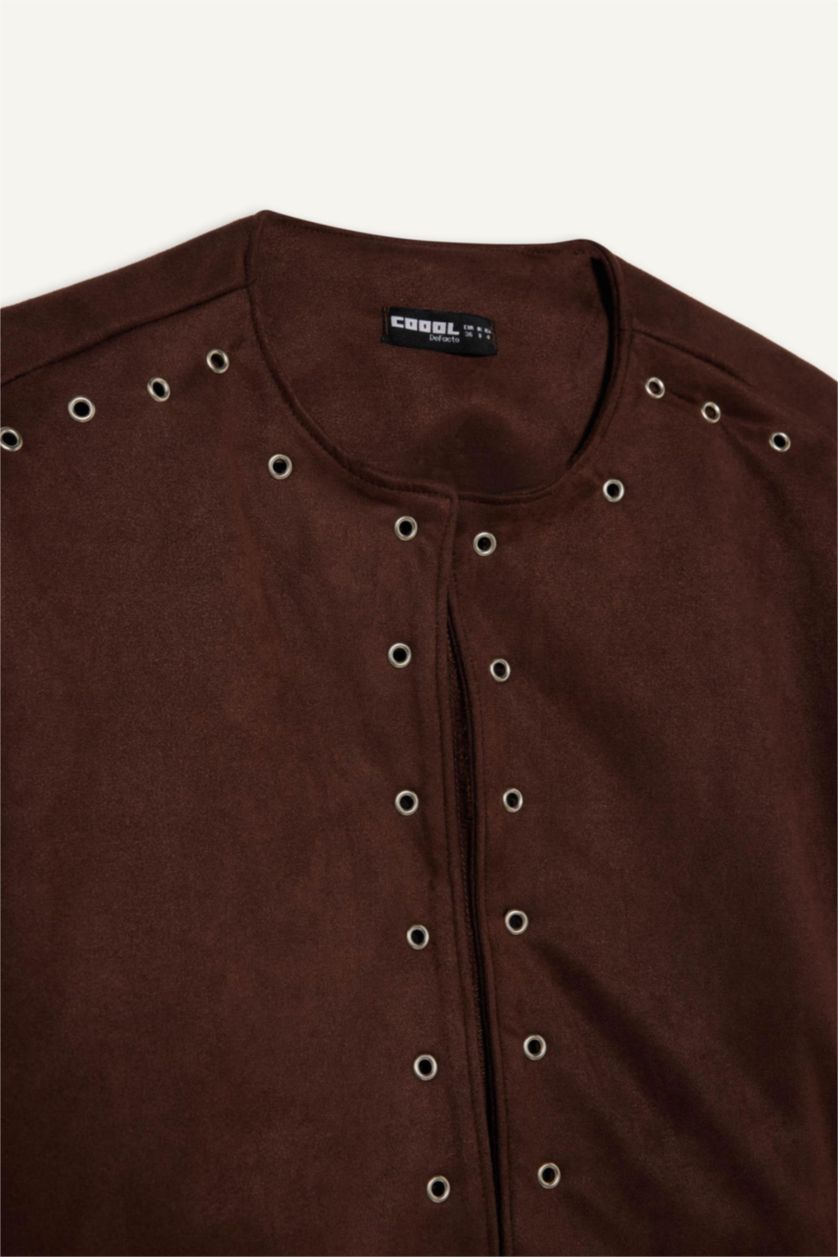 Kadın Kahve Crop Süet Ceket