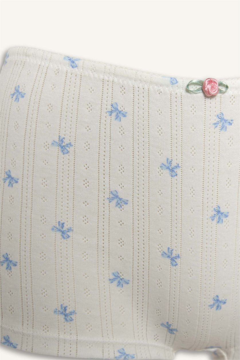 Kadın Açık Mavi Çiçekli Bağcıklı Pamuklu Boxer