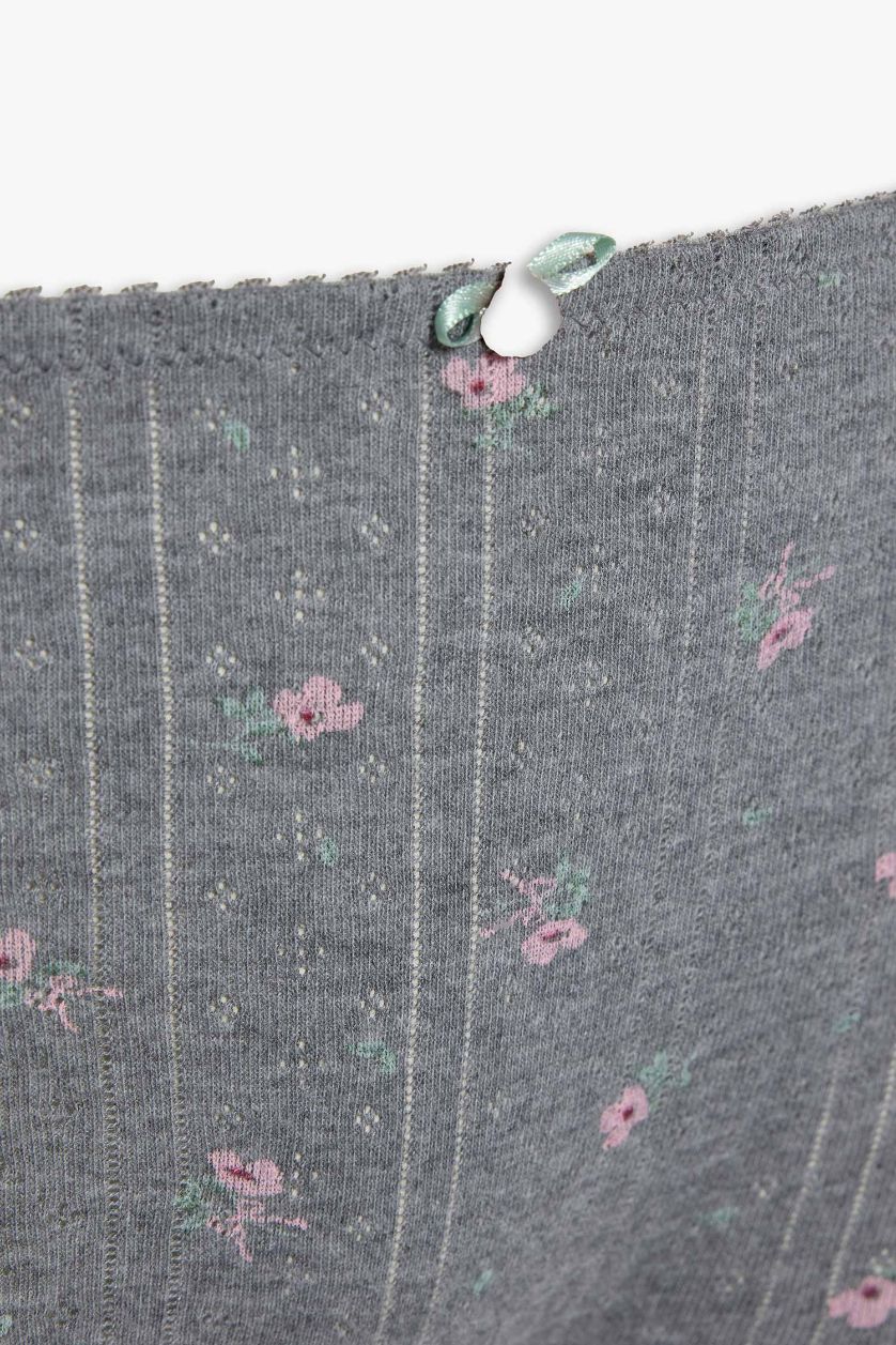 Kadın Gri Melanj Çiçekli Pamuklu Boxer