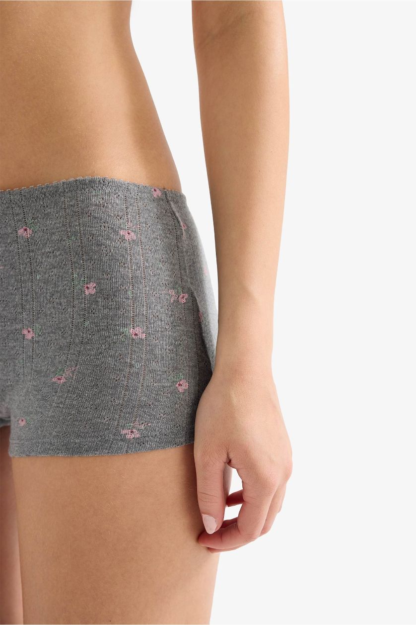 Kadın Gri Melanj Çiçekli Pamuklu Boxer
