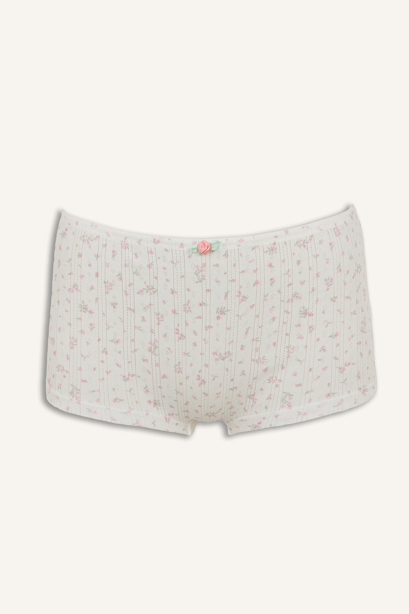 Kadın Açık Pembe Çiçekli Pamuklu Boxer