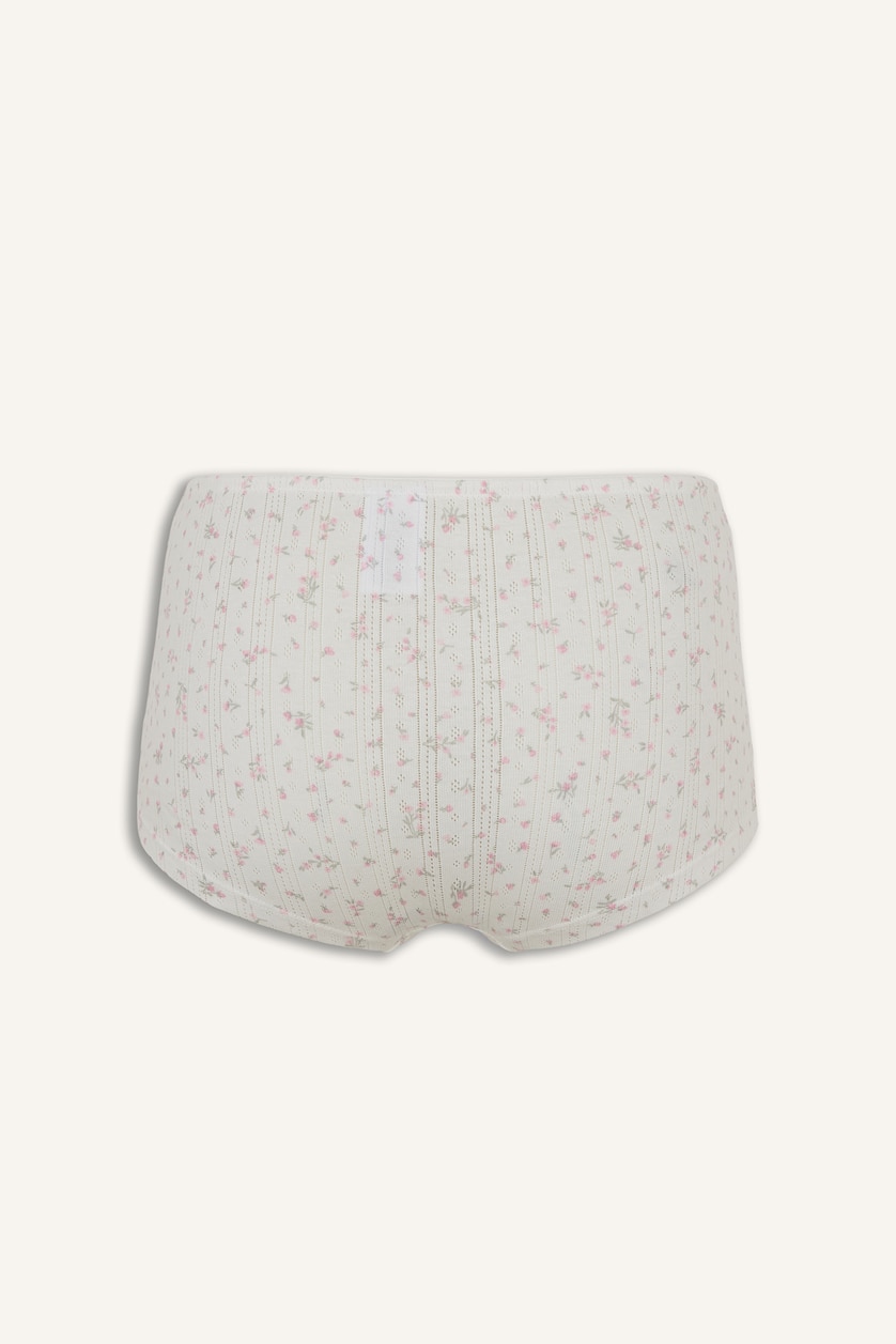 Kadın Açık Pembe Çiçekli Pamuklu Boxer