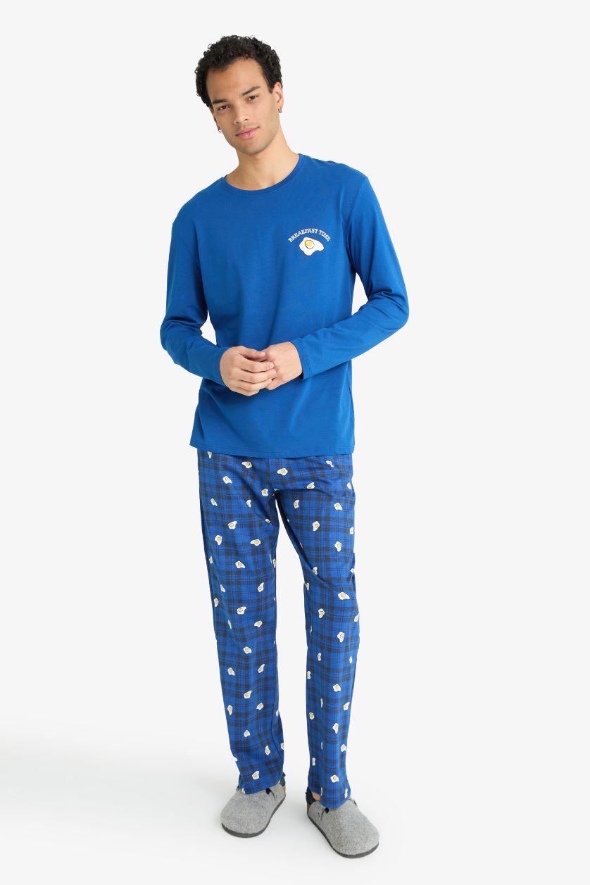 Man Dark Blue Regular Fit Printed Top Bottoms 2 Piece Pajama Set