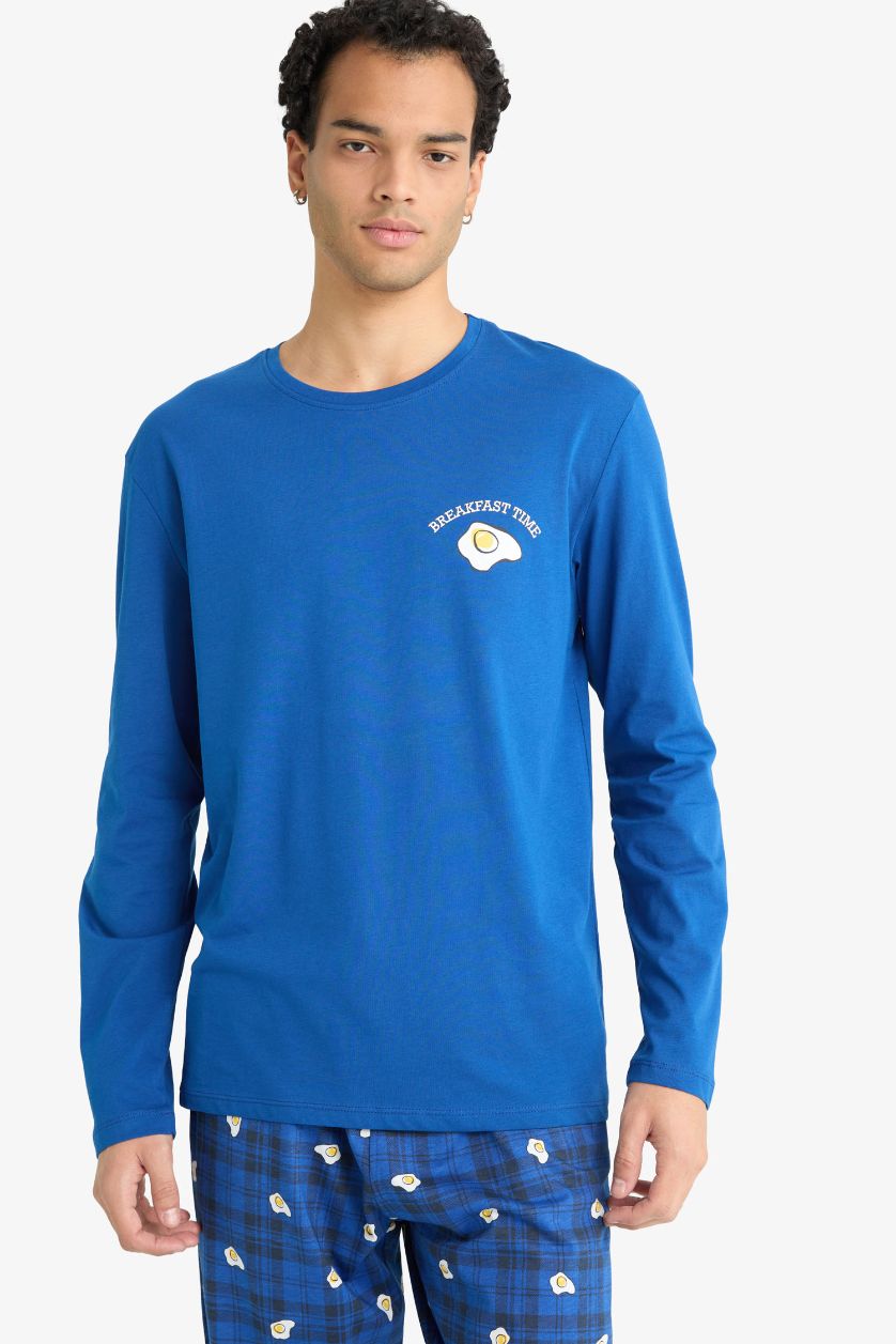 Man Dark Blue Regular Fit Printed Top Bottoms 2 Piece Pajama Set