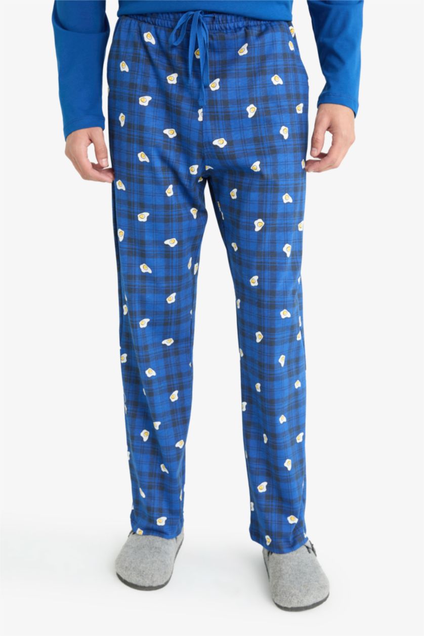 Man Dark Blue Regular Fit Printed Top Bottoms 2 Piece Pajama Set