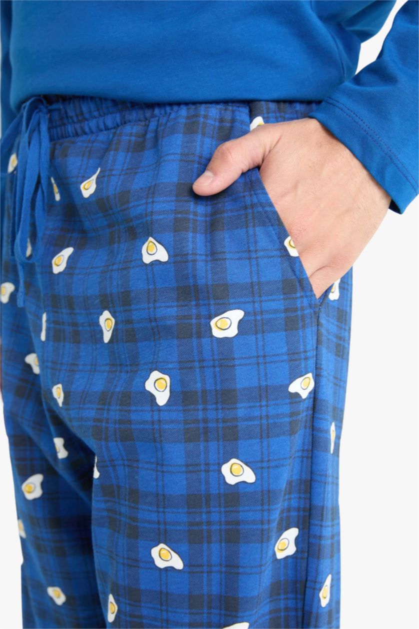 Man Dark Blue Regular Fit Printed Top Bottoms 2 Piece Pajama Set