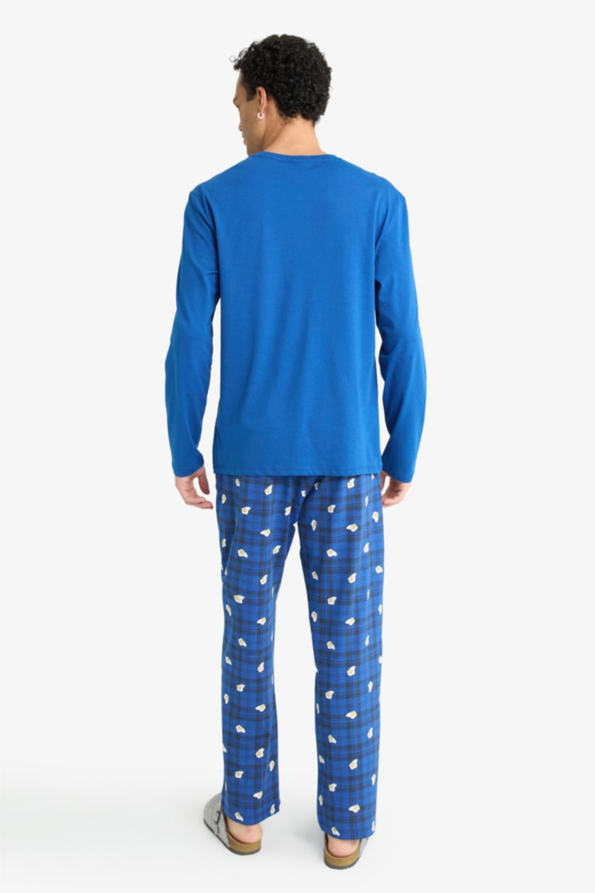 Man Dark Blue Regular Fit Printed Top Bottoms 2 Piece Pajama Set