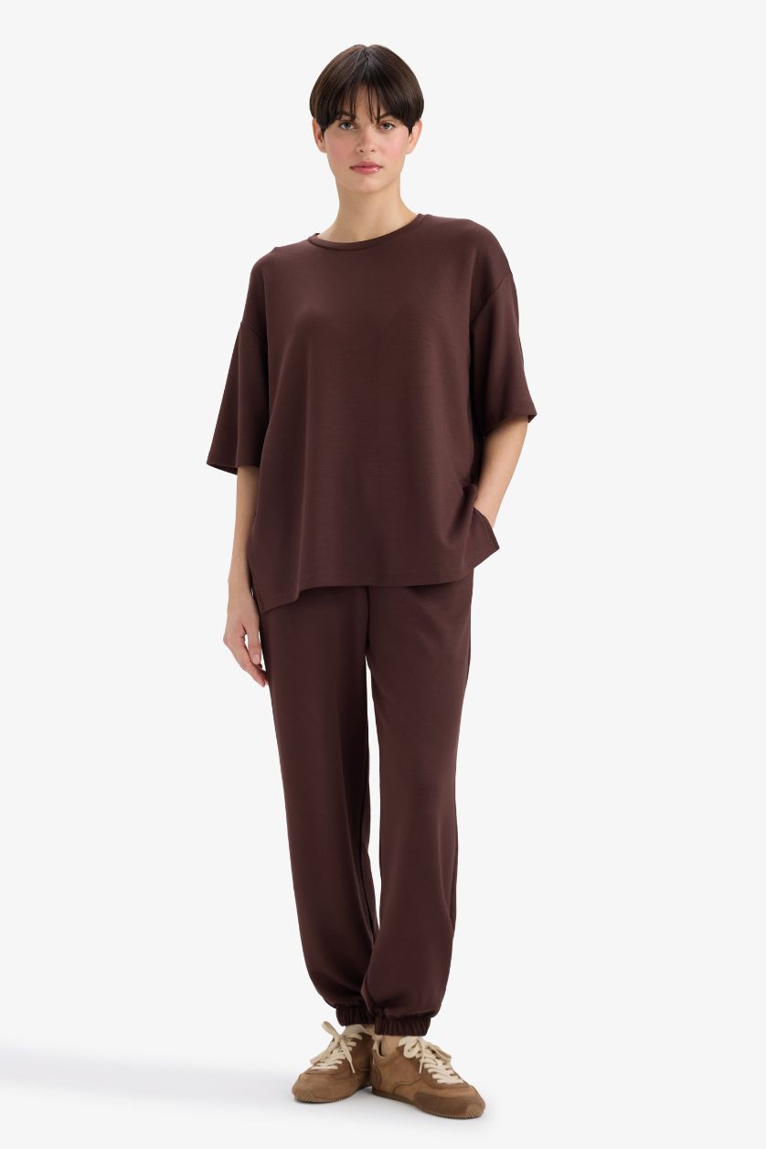 WOMAN Brown Relax Fit Crew Neck Basic T-Shirt