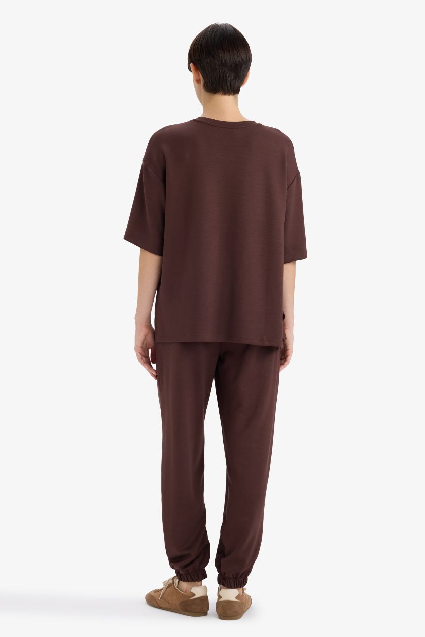 WOMAN Brown Relax Fit Crew Neck Basic T-Shirt