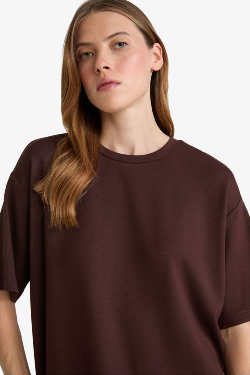 WOMAN Brown Relax Fit Crew Neck Basic T-Shirt