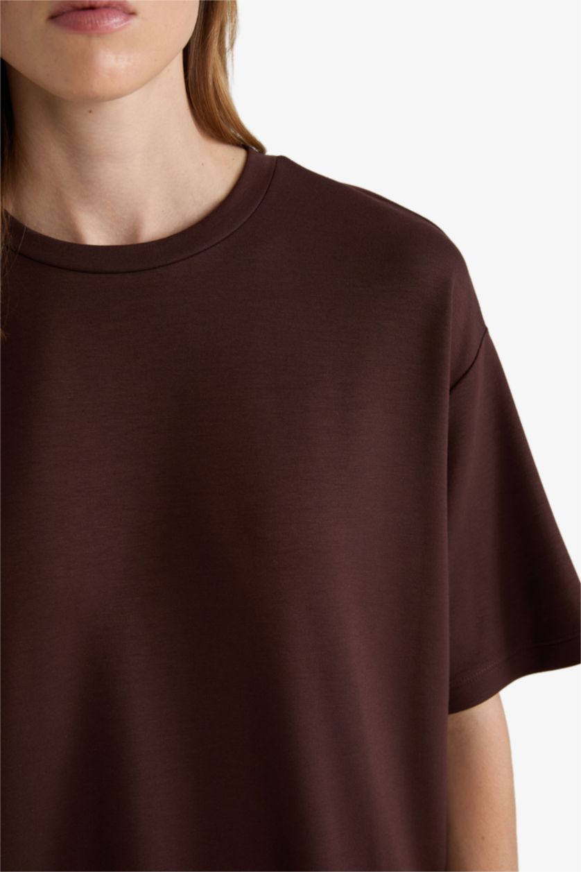 WOMAN Brown Relax Fit Crew Neck Basic T-Shirt