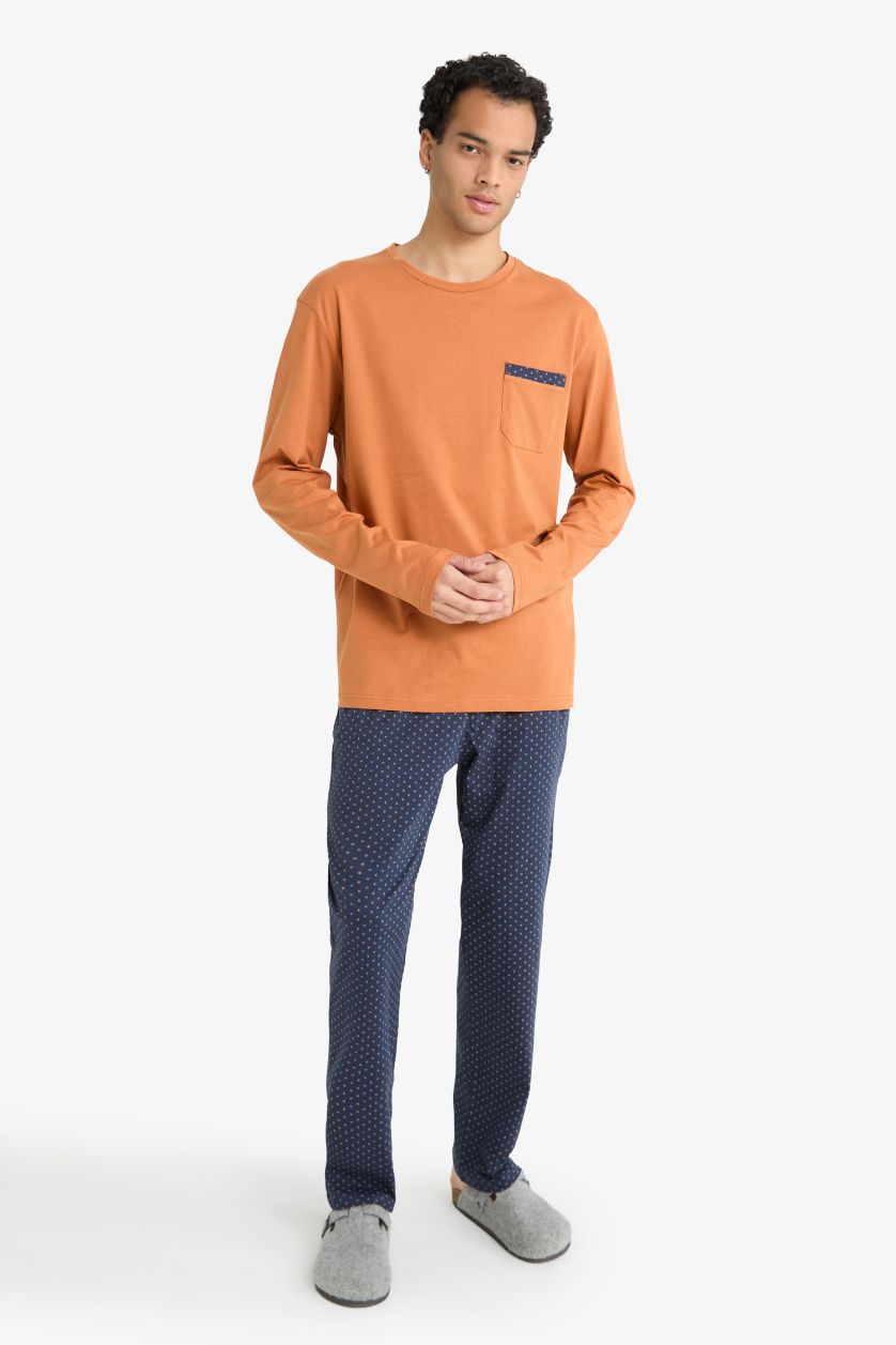 Erkek Lacivert Pijama Takımı Regular Fit Uzun Kollu Üst Uzun Alt