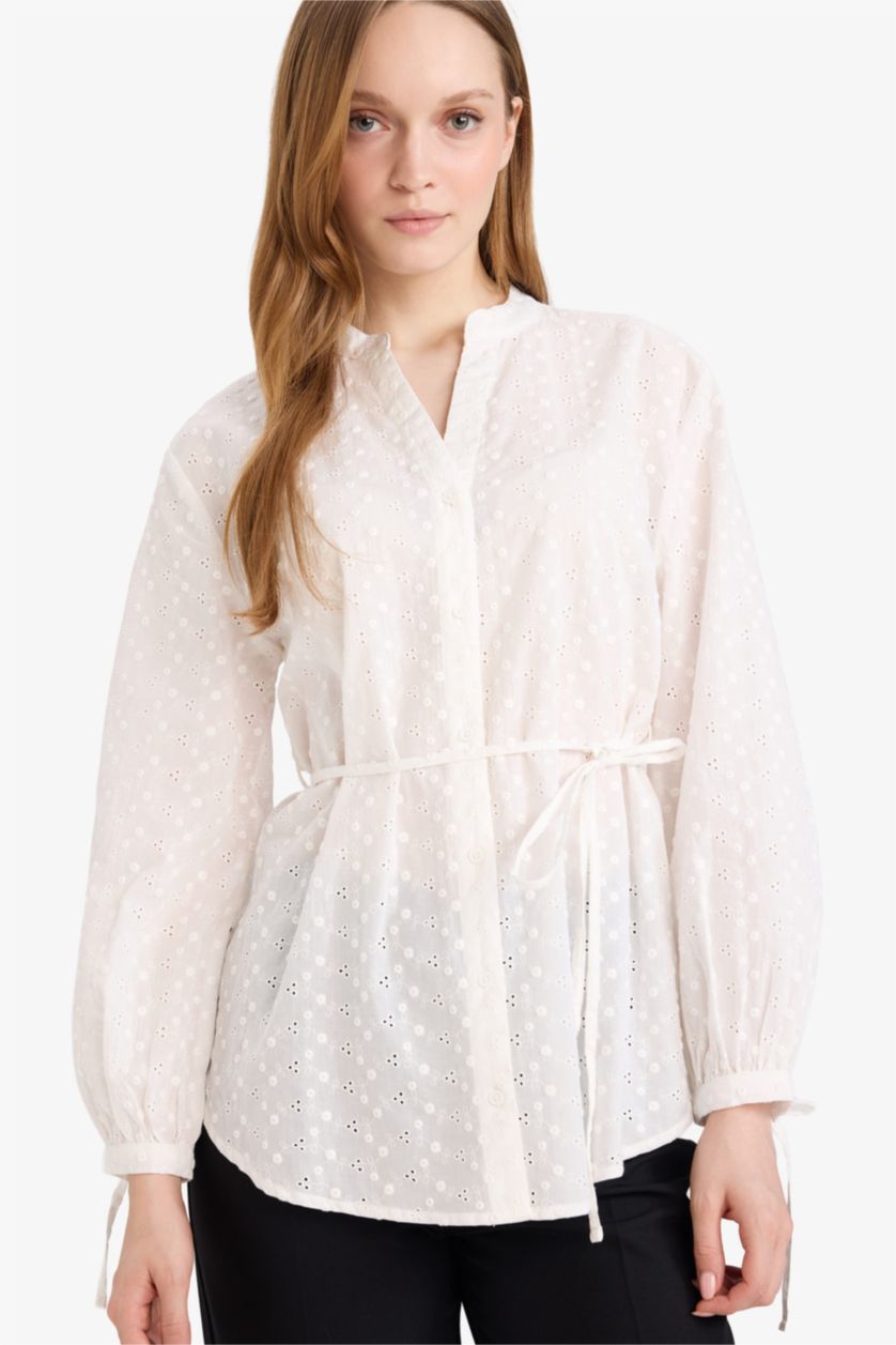 FEMME Écru Tunique brodée à manches longues Coupe régulière