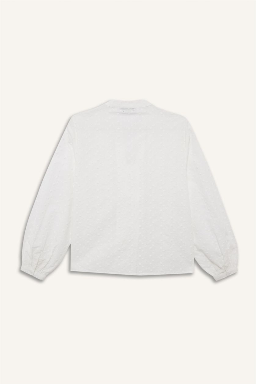 Kadın Ekru Regular Fıt Brode Uzun Kollu Tunik